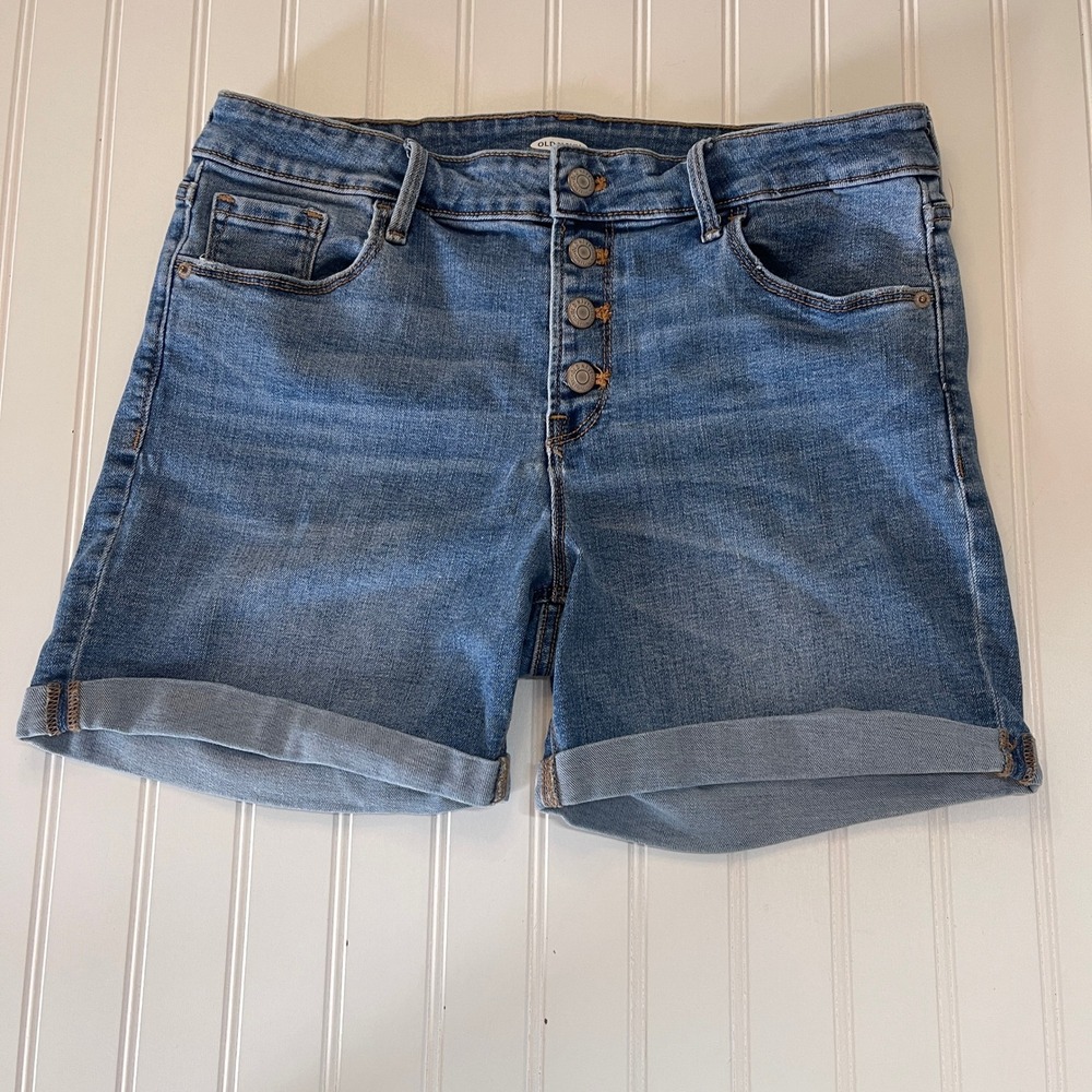 Old Navy Women Blue‎ Denim Button Fly Rolled Cuff Jean Shorts Size 12